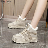 Women Letter Pattern Winter Fleece-lined Thermal Chunky Sneakers Non-slip Thick Soled Sports Sneakers platform cotton