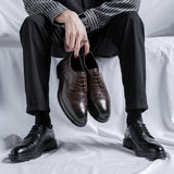 Breakj Men's Black Business Dress Leather Shoes Men's Platform Casual British Style Groom Wedding Shoes