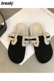 New Women Artificial Fur Closed Toe Slipper Autumn Winter Casual Warm Outside Vintage Soft Plush Slides