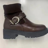 Breakj 2025 Autumn And Winter New British Wind Rough And Martin Boots Women's Woolen Mouth Belt Buckle Base Elastic Thin Short