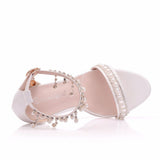 Queen Sexy Women Sandals High Heels Pearl Rhinestone 11CM Open Toe Ankle Strap Party Shoes