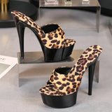 Print Woman Slippers Sandals Platform 2023 Nightclub Sexy High-heeled 15cm Shoes Slippers Heels Waterproof Thick