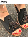 New Fringe Slides Women's Fashion Outdoor Flat Slippers Summer Comfortable Sandals Big Size Casual Women's