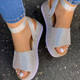 Fashion Rhinestones Wedge Sandals Women Summer 2023 High Heels Platform Shoes Woman Thick Sole Black White Chunky