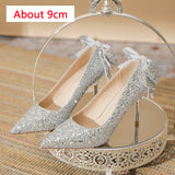 Bowknot Pumps Women New Silver Bling Sequins Wedding Party Shoes Woman Luxury Bling Upper Dress Heels Party