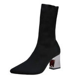 Black Boots Elegant Pointed Toe 2020 Fashion Spring Autumn Comfortable Stretch Boots Chunky Sexy High Heels Women
