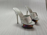 Women Slippers Summer Platform Flower Red High Heels Patent leather 15cm Outdoors Sandals Ladies Shoes Clear Heel Crystal