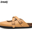 2023 New Summer Women Cork Slippers Buckle Non-slip Casual