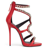 Red, White, Black High-Heeled Sandals, Bags, Chains, Sexy High-Heeled Shoes,