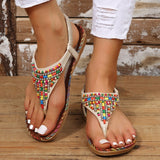 Style Flat Sandals for Women Summer 2023 String Bead Clip Toe Gladiator Sandals Woman Non Slip Beach Shoes Plus Size