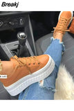Women Casual Lace-up Sports Shoes SolidColor Platform Designer Ladies Running Pu Leather Outdoor Female Leisure Sneakers