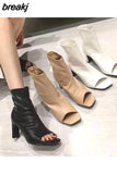 Peep Toe Ankle Boots Women Thin High Heels Shoes Women Gladiator Sandals Sexy Chelsea Boots Front Open Stilettos