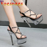 PVC Transparent Diamond Women Shoes Entire Hyaline Summer Crystal High-Heels Model Show 14.5CM Super High Heel