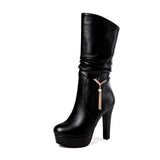 Big Size 34-43 Elegant Black Pleated mid-calf Boots Women 2020 Platform Boots Ladies slip-on High Heels Shoes