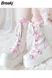 Style Platform Wedges Mid-calf Motorcycle Boots 2023 Vampire Cosplay Winter Shoes For Women Walkim Comfy Big Size