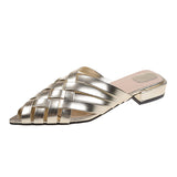 Breakj Women's Shoes Forever Pedal Home ~ Summer Fresh! French Small Retro Cross-Woven Hollow Fashion Low-Heeled Slippers