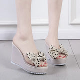Dot Woman Summer Wedge Comfortable Sandals Platform Ladies Bow Knot Peep Toe Platform Wedges Shoes Slipper