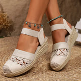 Women Wedge Heel Espadrilles Toe Slingback Platform Shoes Braided Espadrille Ankle Strap High Heeled Sandals Plus Size