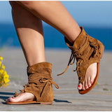 Women's Sandals 2023 Retro Gladiator Ladies Clip Toe Vintage Boots Casual Tassel Rome Fashion Summer Woman Shoes Female