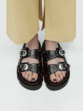 Size 34-40 Women Sandals 2023 Summer Shoes For Women Real Leather Low Heels Shoes Round Toe Casual Rivet Slippers