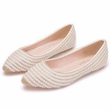 Queen White Silver Rhinestone Flats Wedding Shoes Pointed Toe Plus Size Women Bridal Flats Women Casual