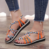 Size Summer Beach Sandals Women Clip Toe Rope Knot Flat Slippers