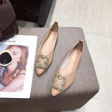 Women Shoes Autumn New Egg Roll Shoes Korean Beige White Pointed Metal Drill Ladies Low Heel