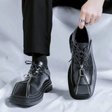 Breakj Niche Men's Shoes Platform Square Leather Shoes Men's Height Punk Personality Zipper Design Fashion Shoes