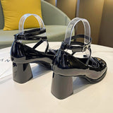 Fashion Sexy High Heels Ladies Dress Party Bridal Shoes Thick Bottom Patent Leather Mary Jane Shoes Ladies High Heels