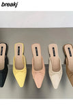 Candy Color Mule Shoes Women Slippers Flat Close Toe Slides Casual Flip Flops Sweet Bow Knot Sandal 2023 Summer