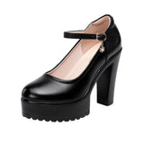 Heel 12Cm Cheongsam Model Catwalk Shoes Women's Thick Heel Thick-Soled Waterproof Platform Non-Slip Round Head Soft Leather Large-Size Single