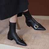 Black Short Shoes for Women Elegant with Low Heels Booties Work Female Ankle Boots Pointed Toe Designer Luxury