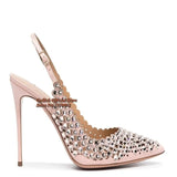 Crystal Slingback Pumps Pointed Toe High Heel Shinny Metallic Leather Sandals Runway Party Dress