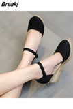 Women Fashion Shoes Sandals Casual Linen Clogs Wedge Sandials Summer Red Pink 6cm High Heel Platform Espadrilles Chunky