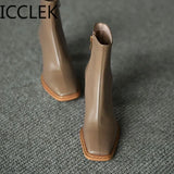 Ankle Boots For Women Square Toe Fashion Shoes Warm Winter Short Boots Zipper Square Heels Comfortable Lady