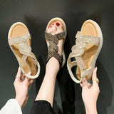 New Fashion Women's Flat Shoes 2023 Round Toe Rhinestone Sandals Soft Sole Slip-On Casual Shoes Woman Daily