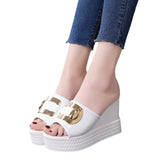 Breakj Summer New Wedge Sandals Platform Platform Shoes High Heel Fish Mouth Cool Drag A Word Drag Sequins Female Slippers To