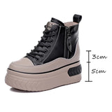 Women Shoes Soft Leather 8cm Platform Boots Wedge Hidden Heel Zip Spring Autumn Warm Fur Winter Plush Shoe