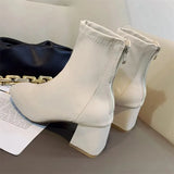 Socks Boots Fashion Ankle Boots Women High Heel Thicks Heel Square Toe Short Boots Women Retro 2024 New Ladies