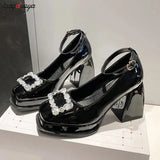 platform heels Shoes for Women Mary Jane High Heels Women's Korean Thick Square Head Retro High Heels Wedding