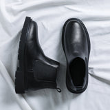 Breakj Boots Male Cotton Shoes High Top Leather Shoes Black Martin Boots Men Middle Top Leather Shoes