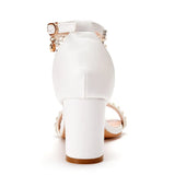 Queen Women Gladiator Sandals Sexy White String Bead High Heels Summer Party Dress Shoes Buckles Pumps Size