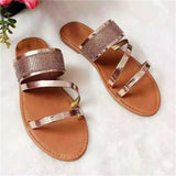 Summer New Women's Fashion Gold Silver Patent Leather Flat Heel Sandals Bling Rhinestone Narrow Band Beach Casual