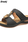 Women Wedge Sandals 2023 Summer Roman Style Open Toe Women's Sandals Vintage Non Slip Leather Casual Beach Shoes Zapatos