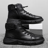 Boots Black PU Leather Men Shoes Autumn Winter Comfortable High-top Casual Shoes 2022 Fashion Leahter Platform Boots