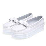 Flat platform bow tie women autumn loafers lace-up tassels genuine leather casual moccasins comfortable shoes