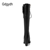 2022 Autumn Winter Women Knee-High Motorcycle Boots Thick Heel Platform Bow-knot Female Wedding Boots Plus Size 48