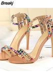 High Heels Rivets Sandals Lady Stiletto Gladiator Pumps Stripper Summer Platform Shoes 2023 Luxury Fashion Women