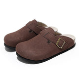 New Men Closed Toe Cork Slippers Casual Women Buckle Non-slip Comfortable Nubuck Leather Outside Slide