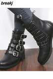 Women Ankle Boots Leather Rivets Buckle Punk Boots Woman Studded Gothic Designer Shoes Ladies Botas Mujer Plus Size